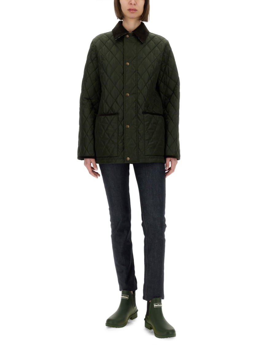Burberry Quilted Jacket Corduroy Collar Casual In Black