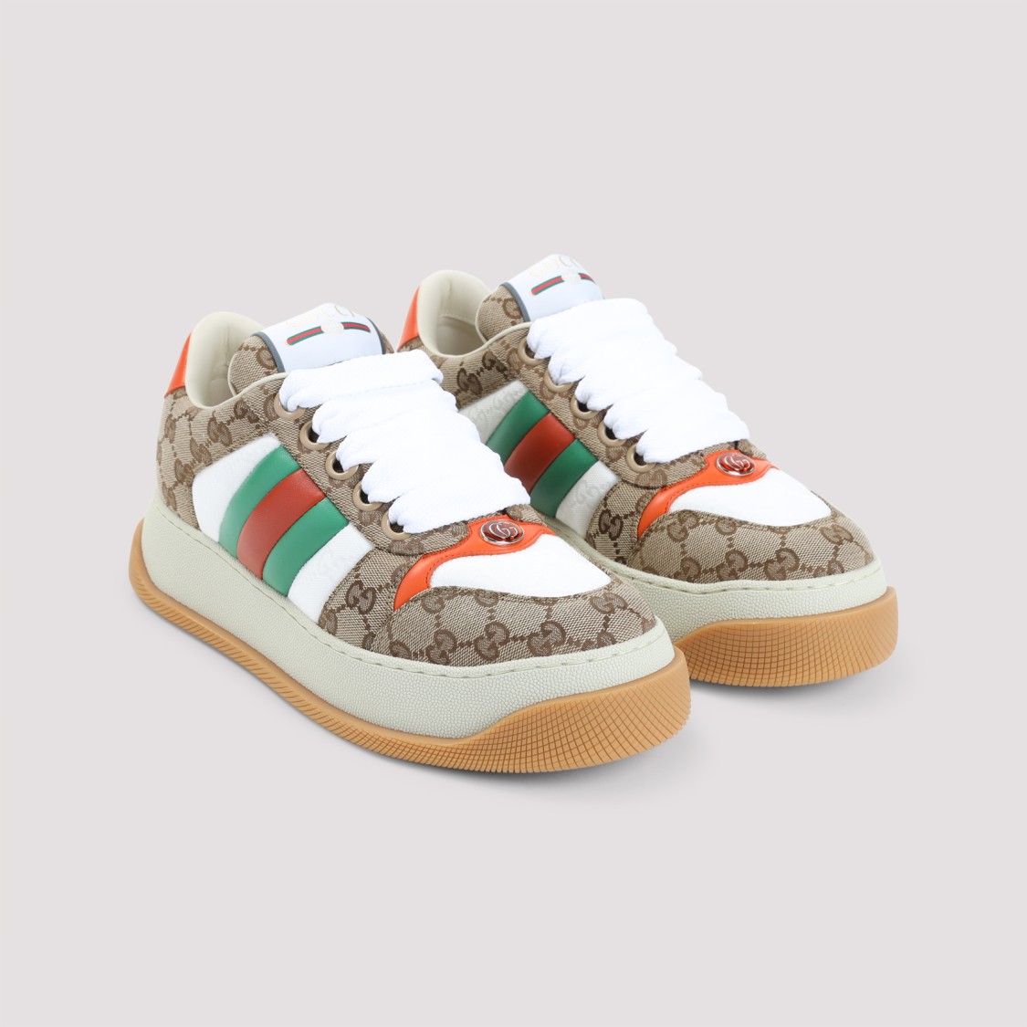 Shop Gucci Brown Gg Supreme Textile Double Screener Sneakers