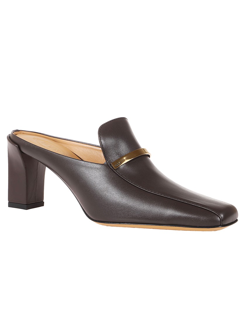 Tod's Mules With Pointed Toe And Gold Accents In Gray