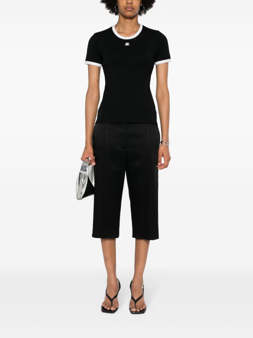 Courrèges Fitted Black T-shirt With Contrasting Trim And Embroidered Logo In Black