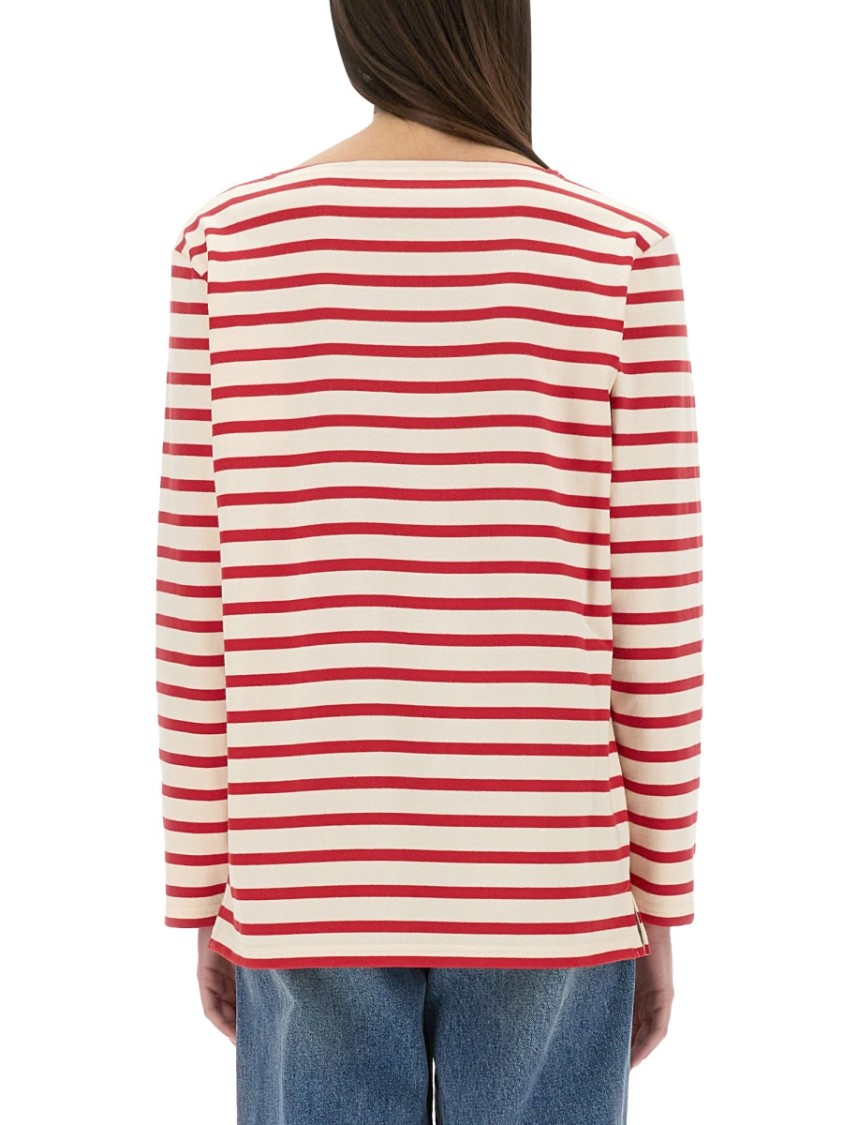 Valentino Striped Cotton Jersey Long Sleeve T-shirt Ivory And Red In Red