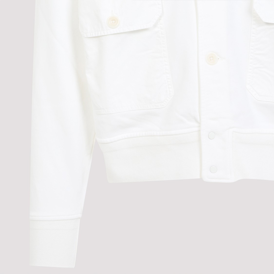 C.p. Company High-collared Button-up Jacket With Ribbed Details In White