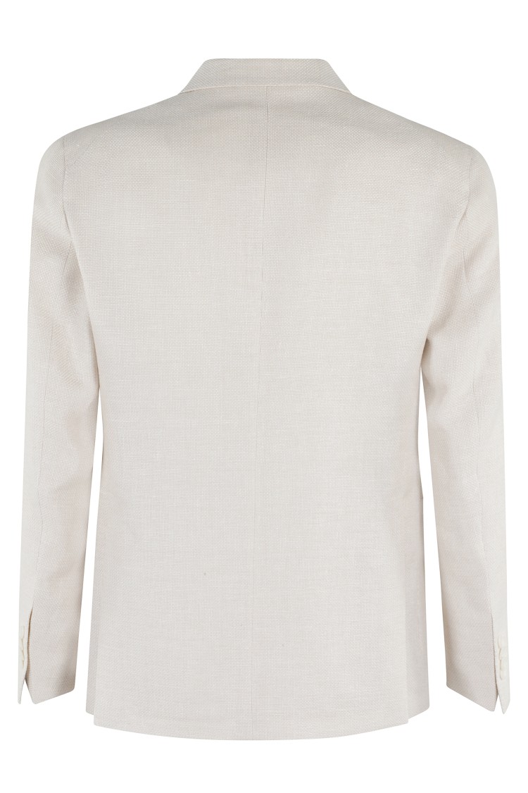 Tagliatore Single Breasted Wool Linen Jacket In Neutrals