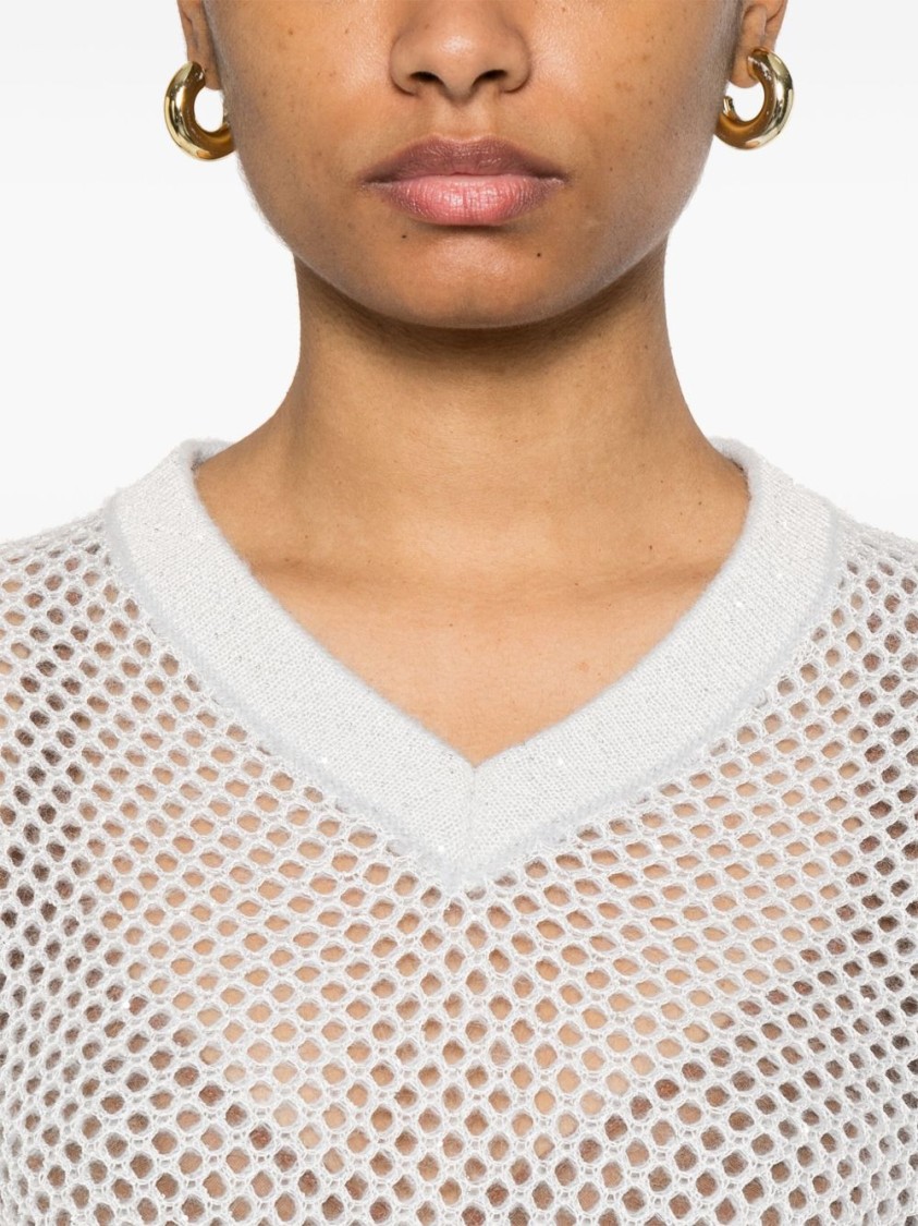 PESERICO PESERICO LIGHTWEIGHT OPEN-KNIT V-NECK SWEATER WITH TEXTURED PATTERN