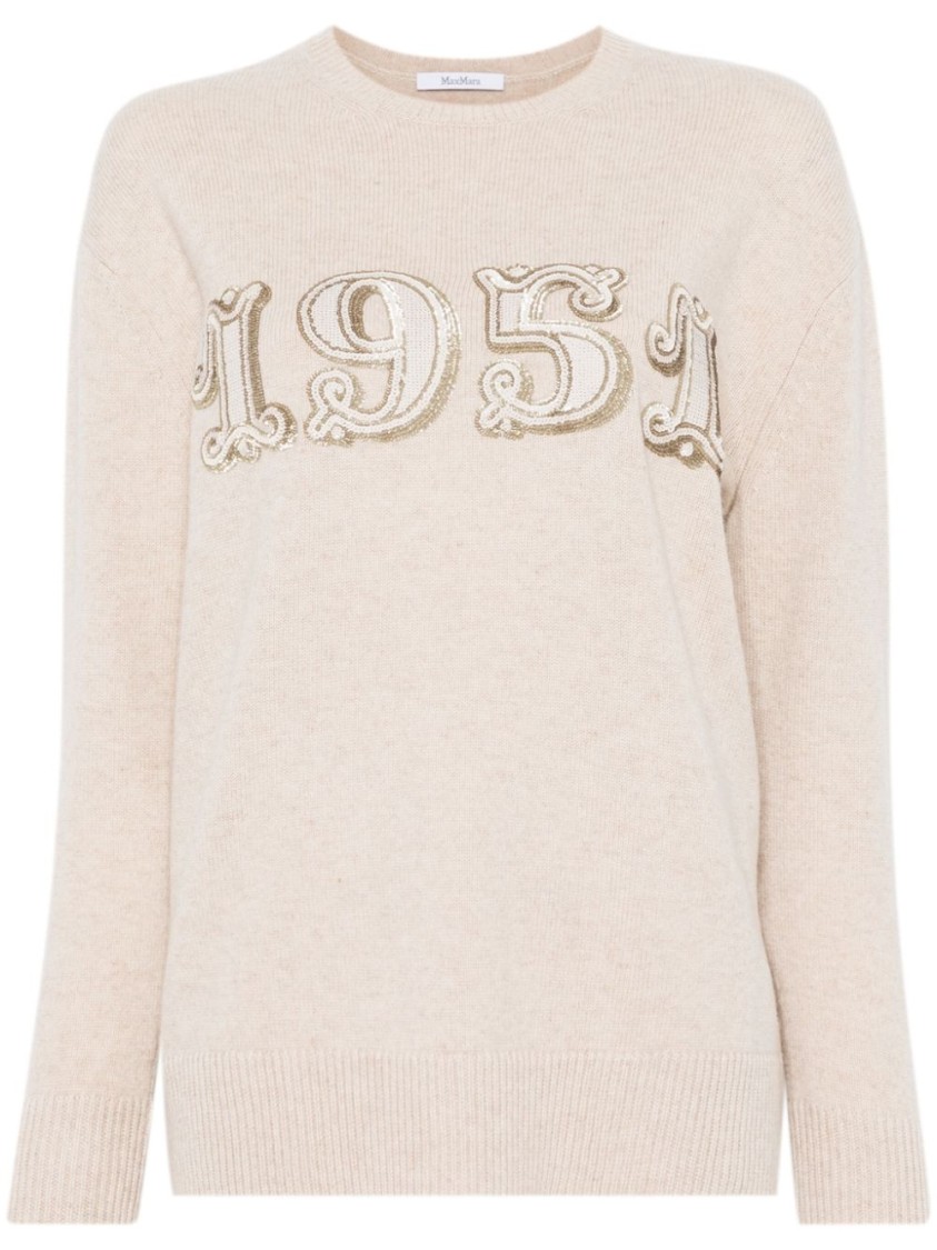 Max Mara Beige Sweatshirt With Decorative 1951 Motif In Neutral