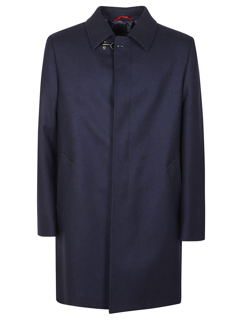 Fay Straight Cut Wool Coat With Classic Collar In Blue