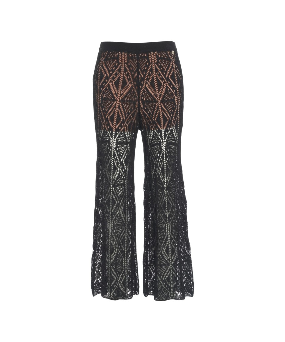 Shop Liu •jo Liu Jo Flared Crochet Pants With Rhinestone Accents