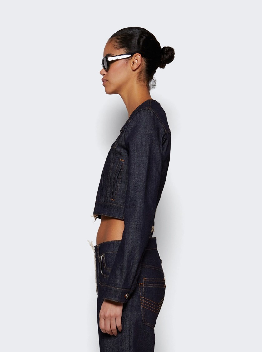 Shop Jean Paul Gaultier Cropped Indigo Denim Jacket In Blue