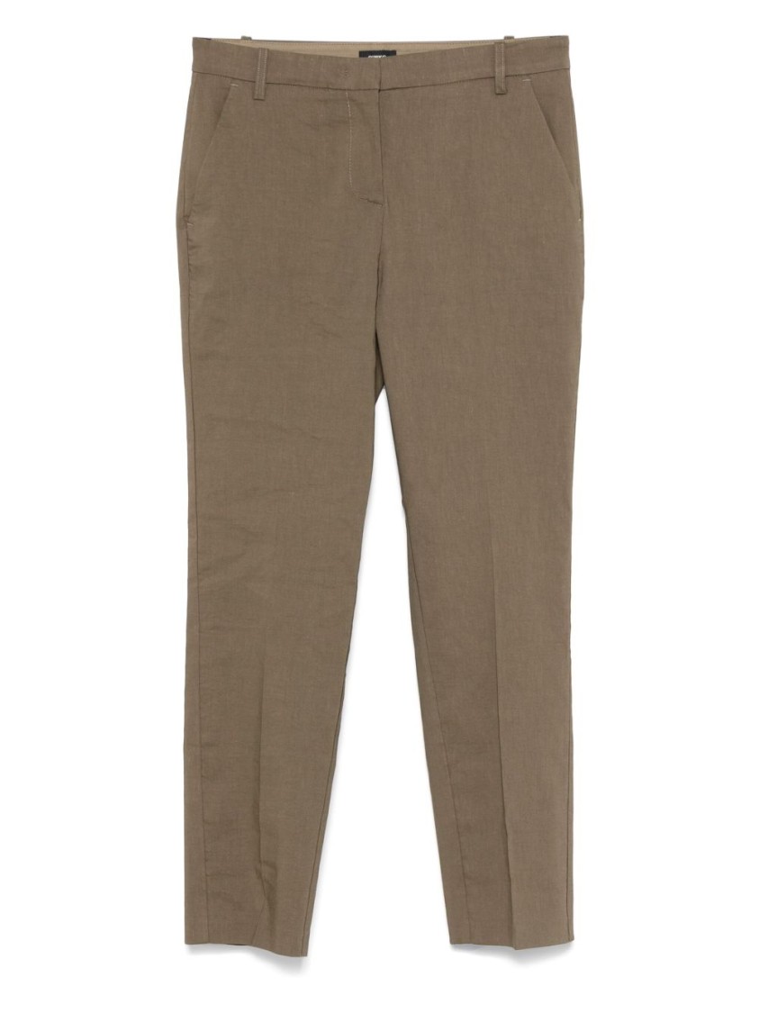 Pinko Tailored Green Trousers With Mid-rise Waist In Green
