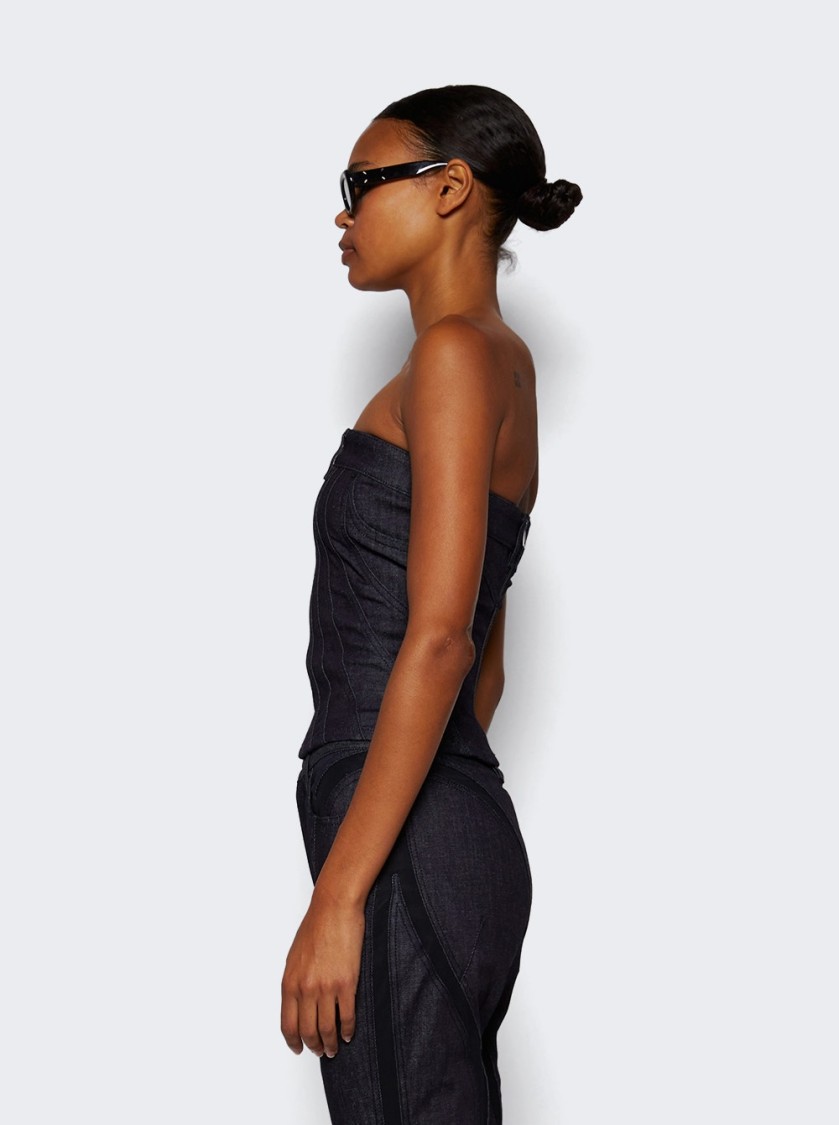 Shop Mugler Spiral Bustier Top Raw Blue