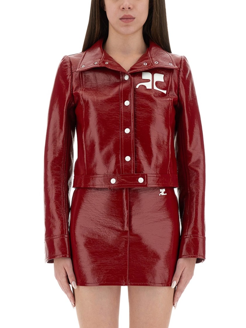 Courrèges Long-sleeved Logo Leather Jacket In Multi