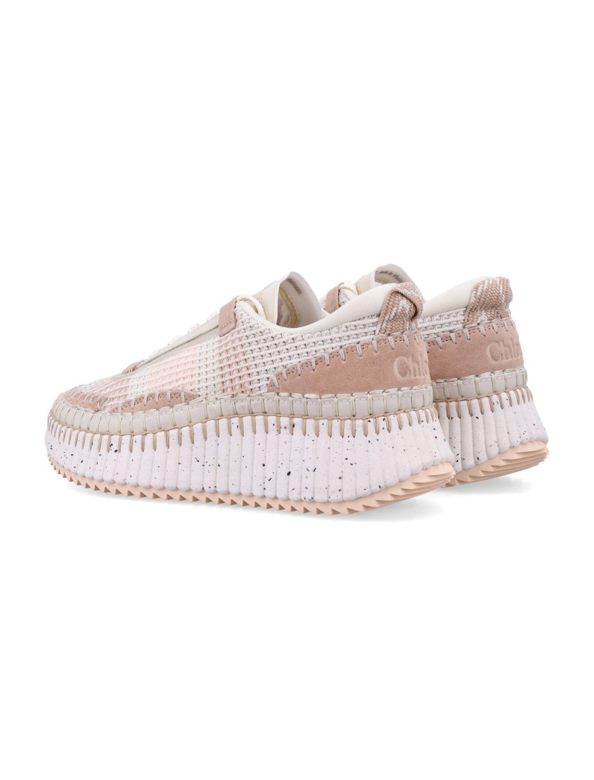 Chloé Hand-stitched Mesh Sneakers With Suede Inserts In White