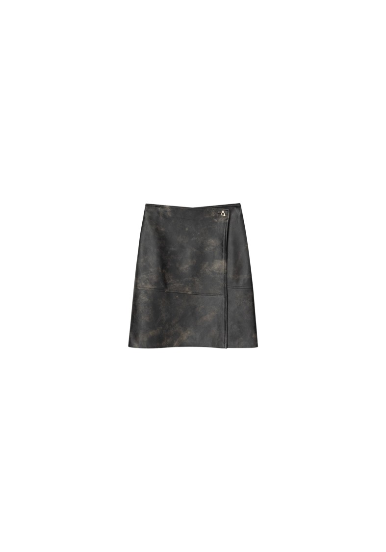 Shop Aeron Doja - Vintage Leather Wrap Midi Skirt In Grey