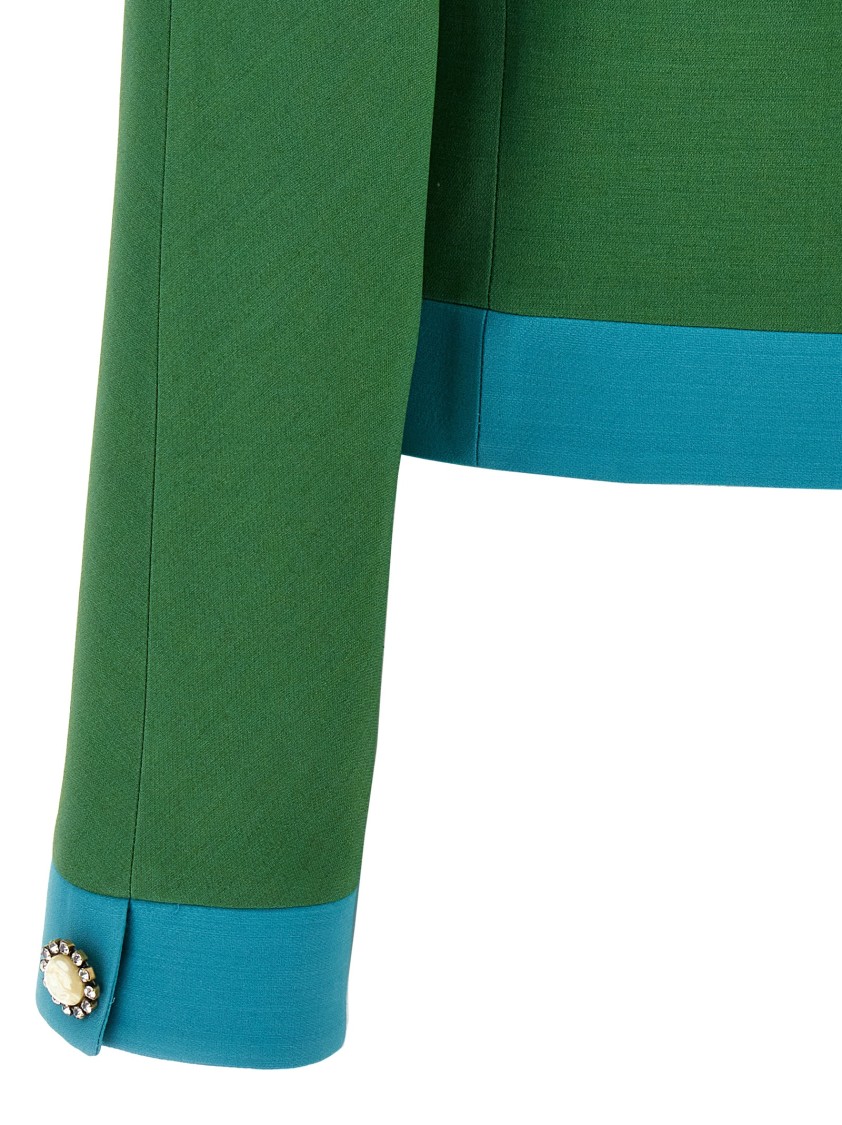 Valentino Garavani Bolero-style Blazer With Contrast Piping In Green