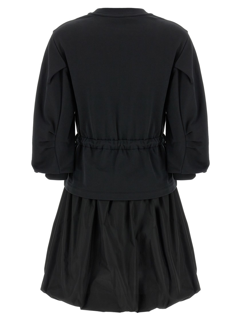 Moncler Black Dress With Elastic Waist And Logo Patch On The Sleeve In Tech Fabric Woman In Black