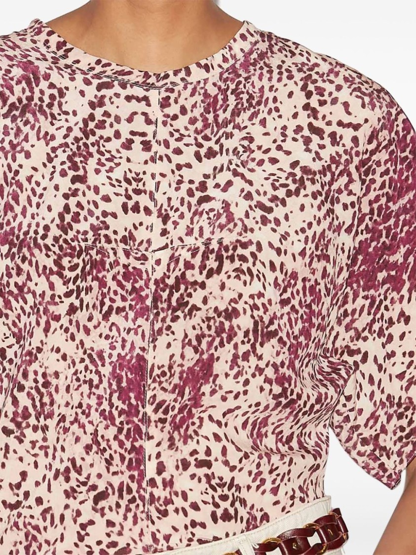 Shop Isabel Marant Abstract Print Top With Puffed Sleeves In Neutrals