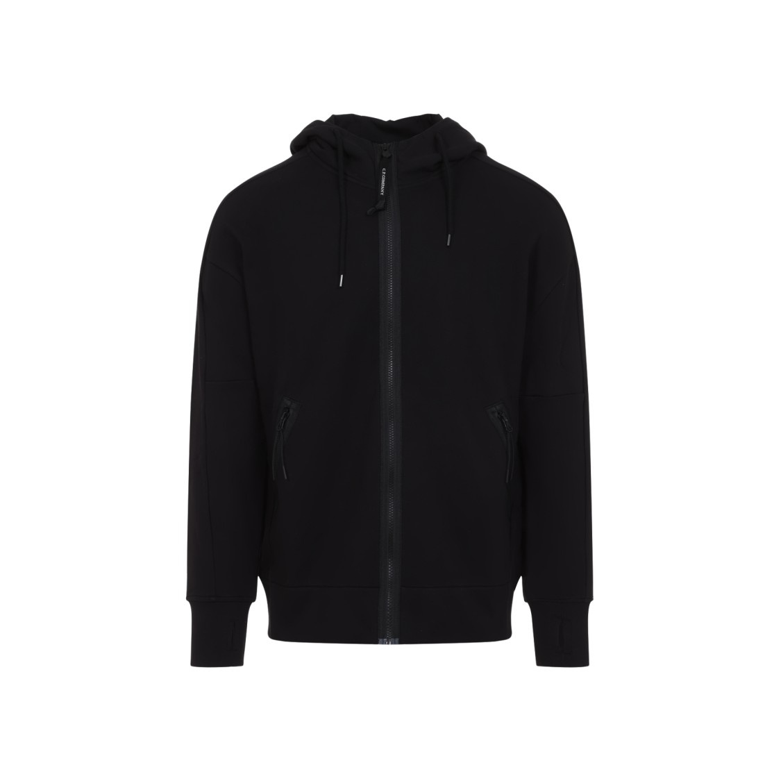 C.p. Company Relaxed Fit Black Zip-up Sweatshirt With Hood And Zippered Pockets In Black