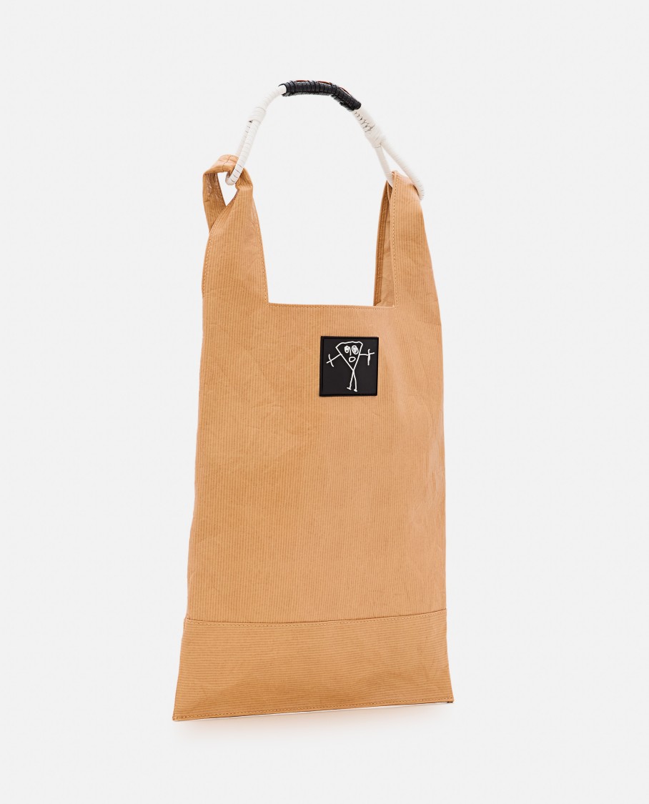 Plan C Beige Braided Handle Leather Shopper Bag