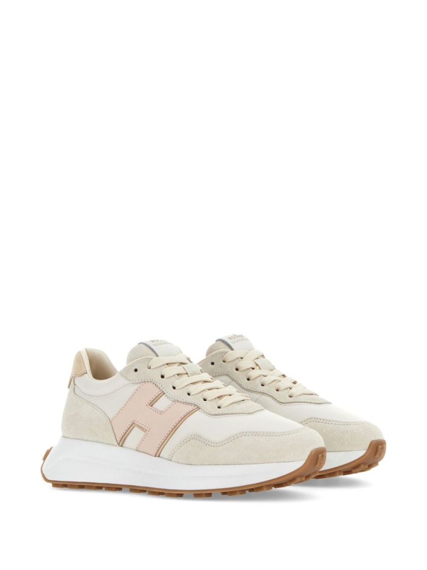 Hogan Leather Sneakers With Rubber Sole And Suede Accents In Pattern
