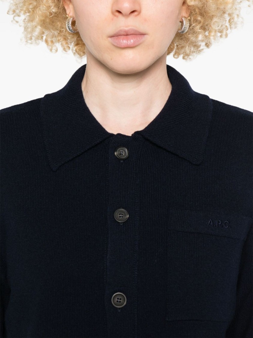 Apc A.p.c. Midnight Blue Wool Shirt With Chest Pocket In Black