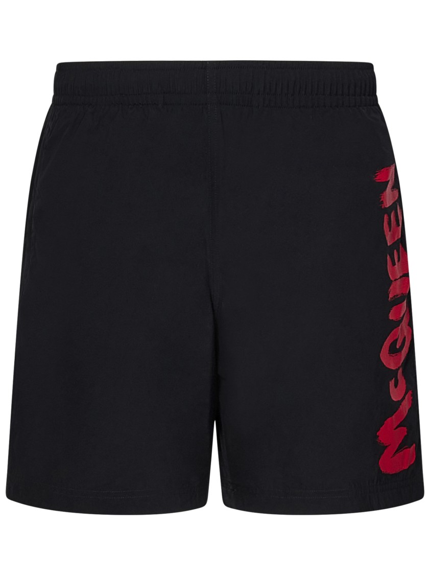 Shop Alexander Mcqueen Black Nylon Swim Shorts