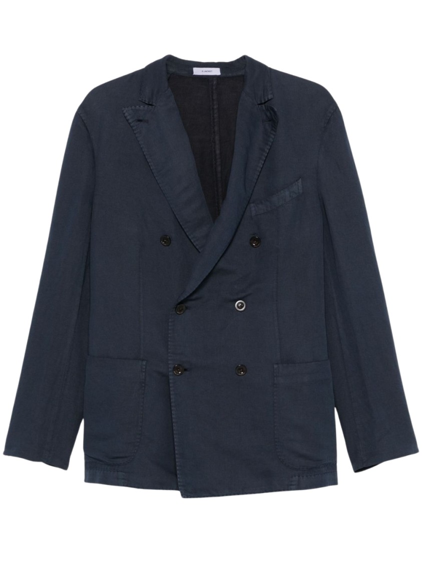 Boglioli Navy Blue Double-breasted Cotton Jacket In Blue