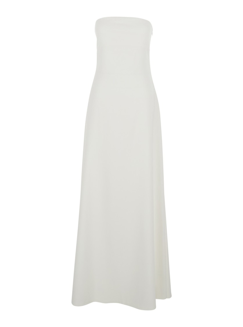Jacquemus 'le Robe Bustier' White Off-shoulder Long Dress With Folded Train On The Rear In Viscose Stretch Wom