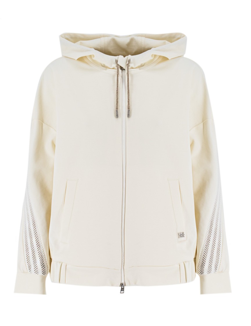 Panicale Cream Hooded Sweatshirt With Contrasting Fabric Bands In Neutrals