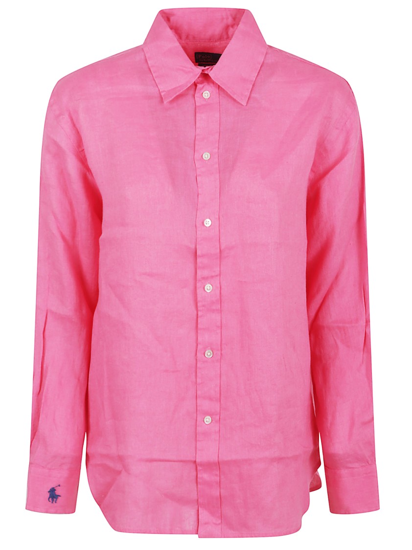 Polo Ralph Lauren Long Sleeve Button-front Shirt In Soft Pink Linen