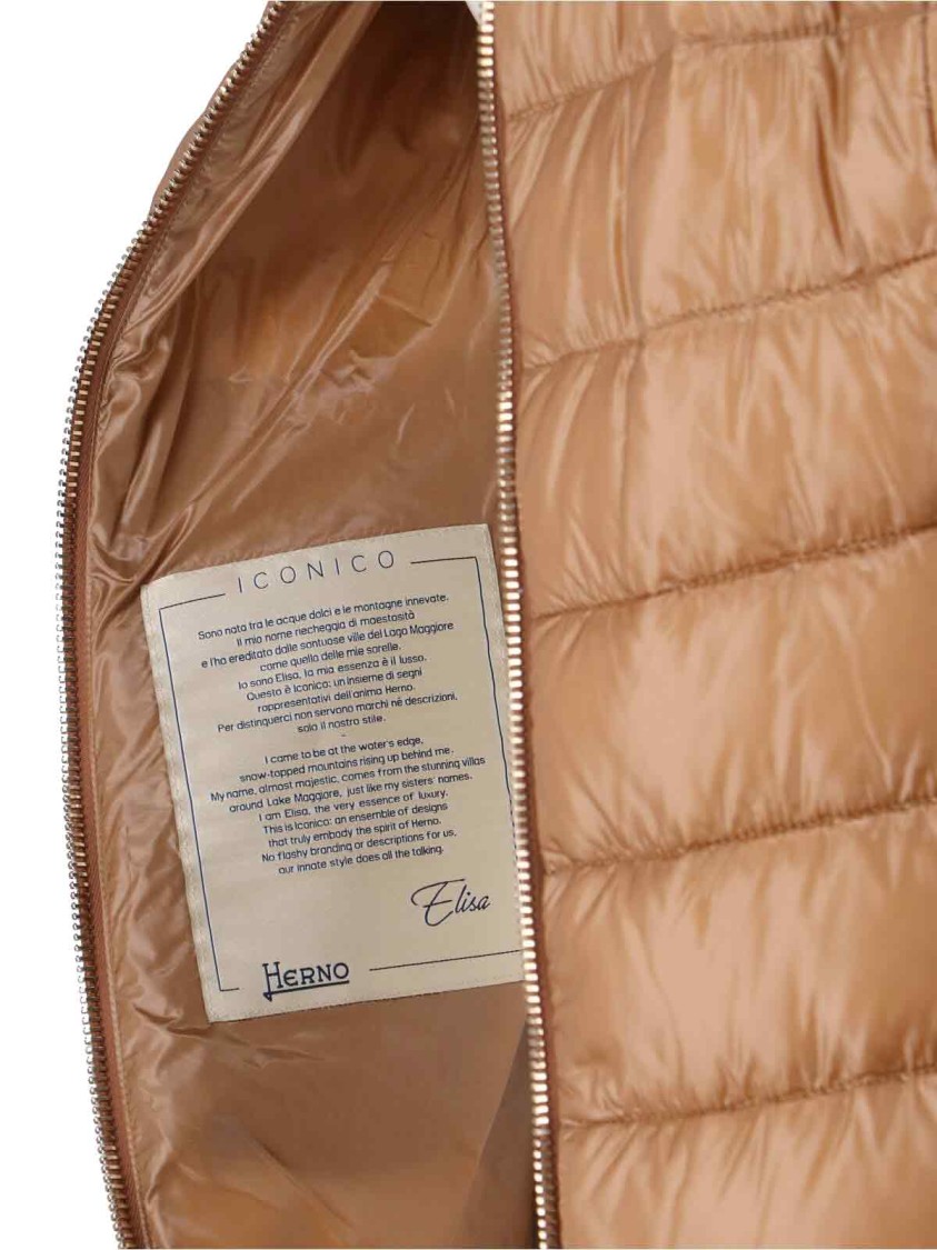 Herno Long Quilted Brown Piumino With Removable Knit Collar In Brown