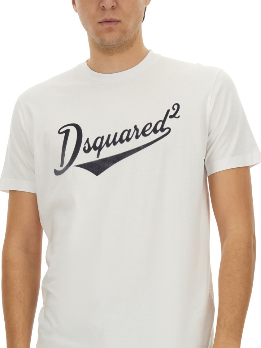Dsquared2 White T-shirt With Logo Print On The Front In Cotton Man In White