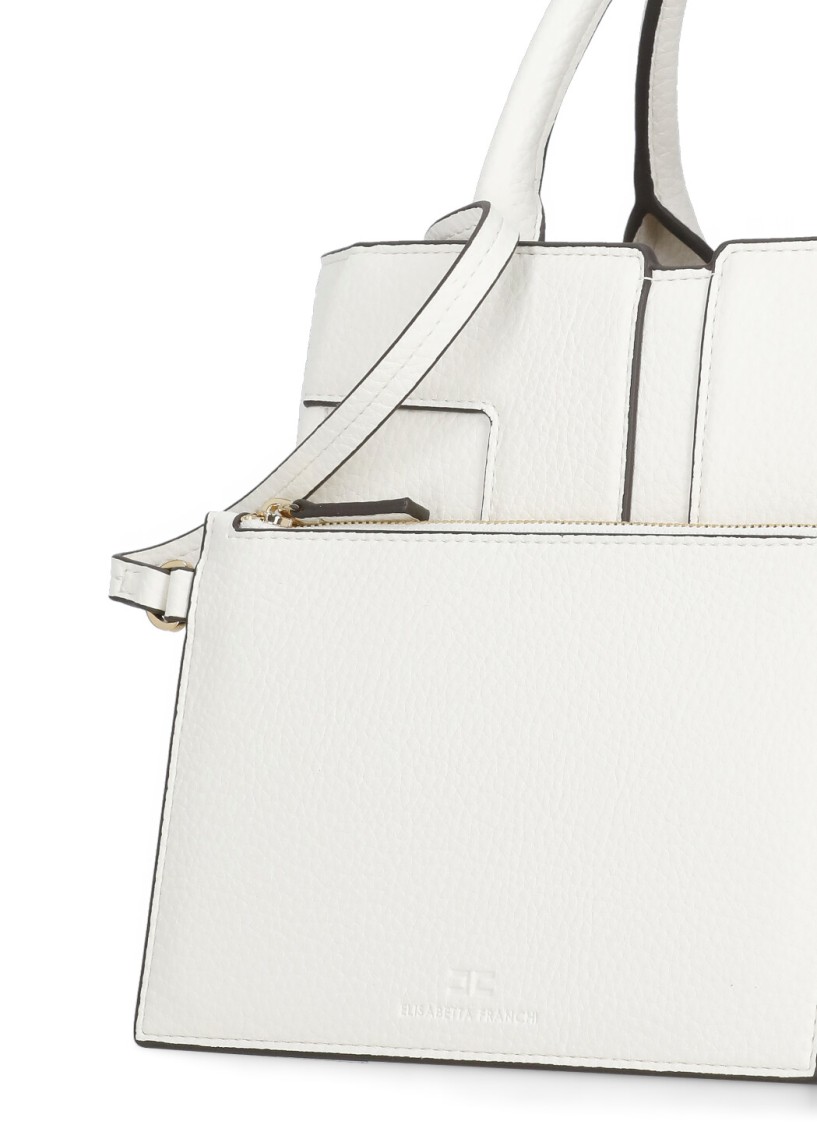 Shop Elisabetta Franchi Ivory Shoulder Bag With Logo In Neutrals