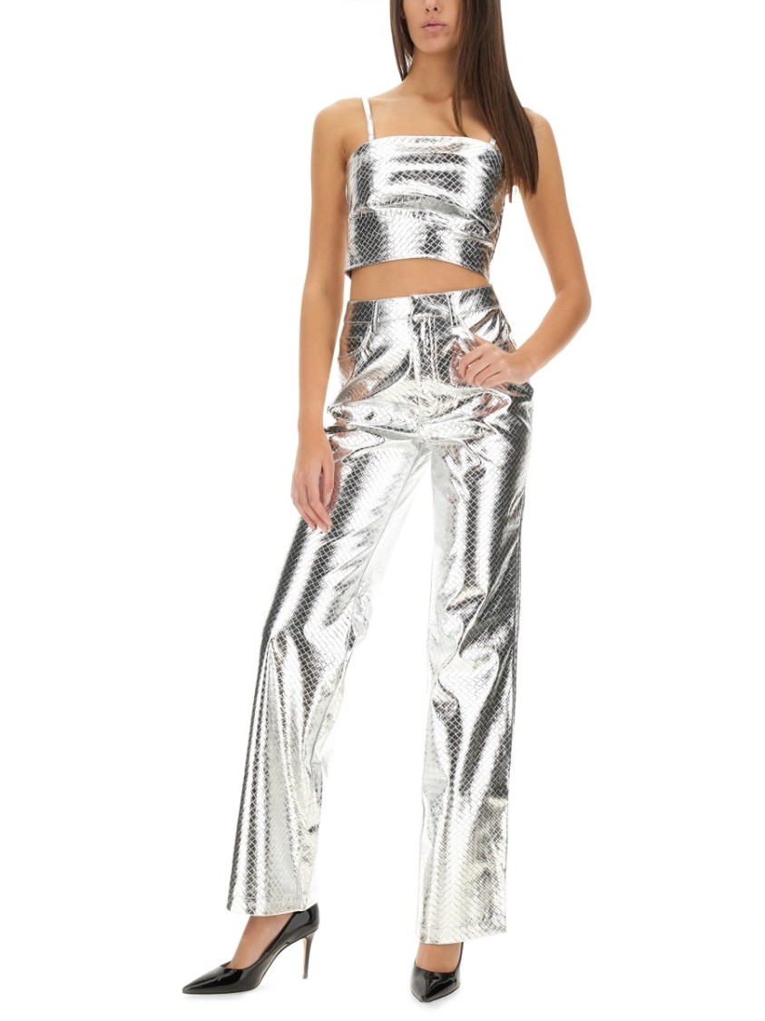 ROTATE BIRGER CHRISTENSEN ROTATE HIGH-WAISTED METALLIC FINISH STRAIGHT LEG PANTS