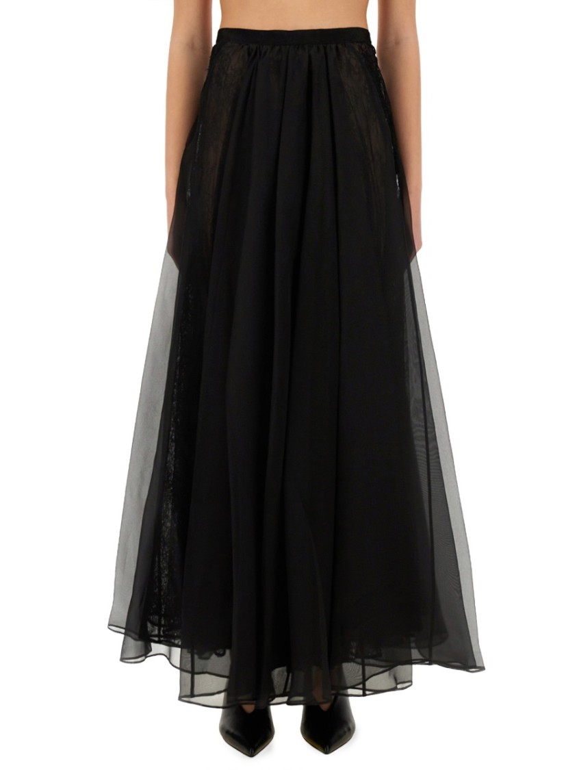 Nina Ricci Voluminous Lace Overlay High Waist Skirt In Black
