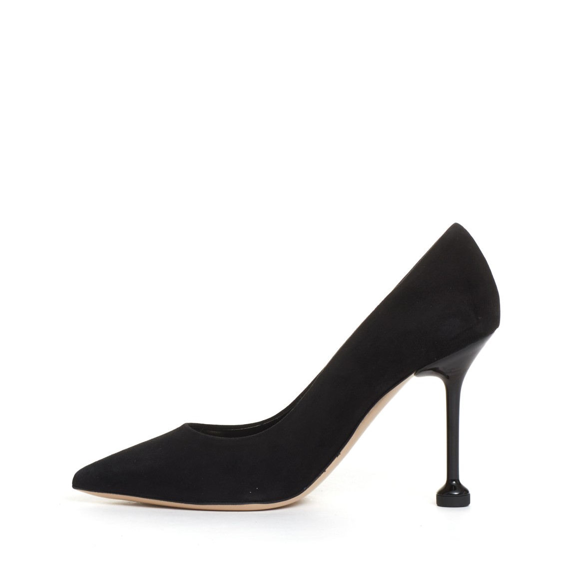 Ninalilou Pump Camoscio Nero Tacco Metallo 100 Mm With Pointed Toe And Suede Finish In White