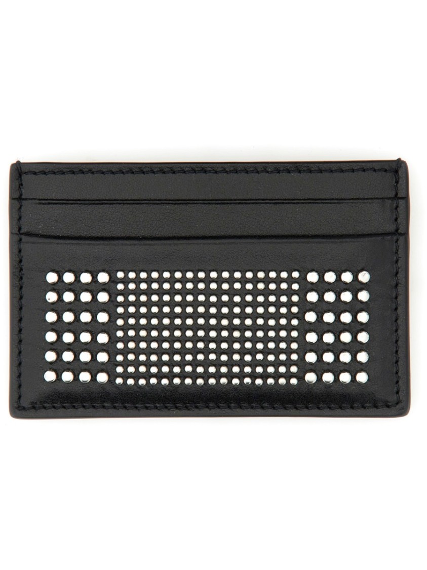 Alexander Mcqueen Black Card-holder With Silver-finished Studs In Leather Man In Black