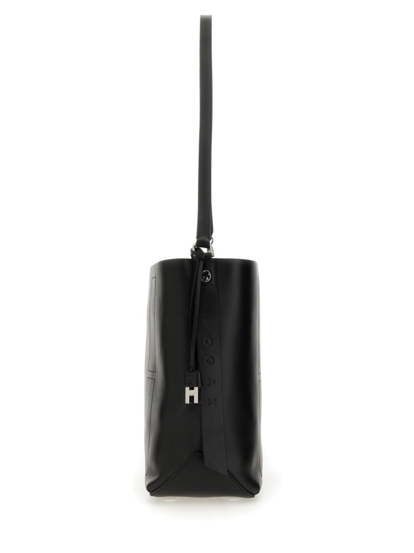 Hogan Medium Leather Shoulder Bag With Adjustable Strap In Black