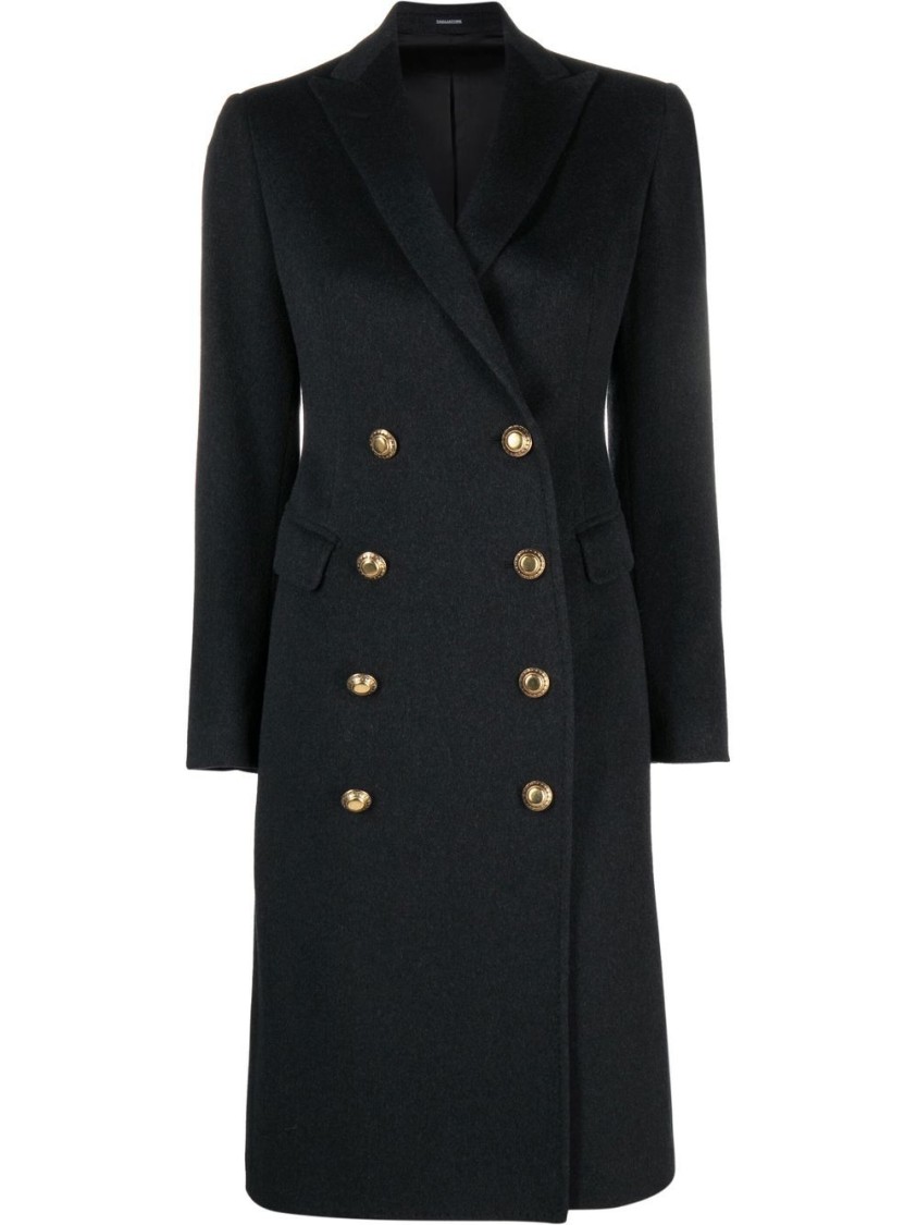 Tagliatore Double-breasted Wool And Cashmere Coat With Gold Buttons In Black