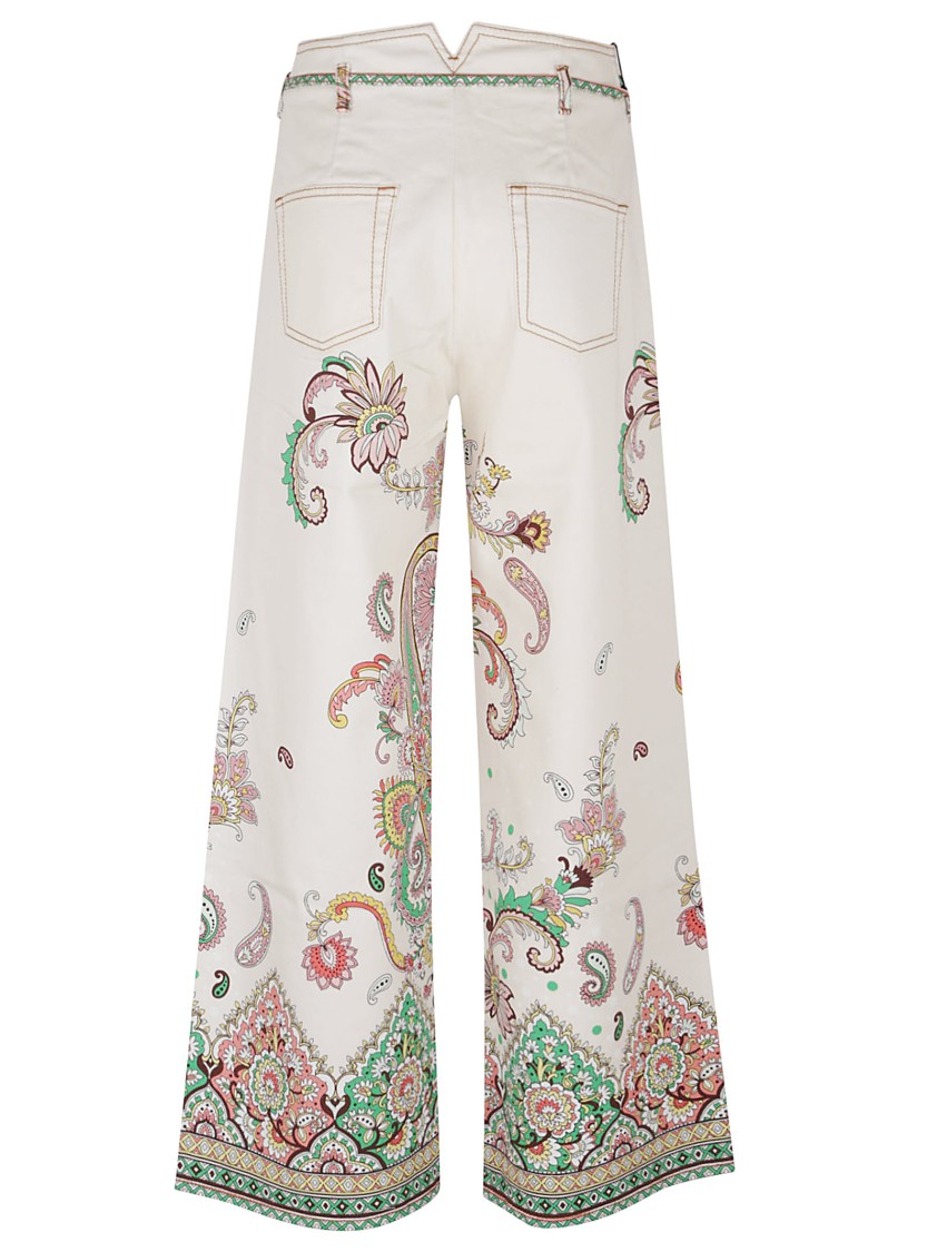 Etro Wide-leg Jeans With Intricate Floral Pattern In Neutrals