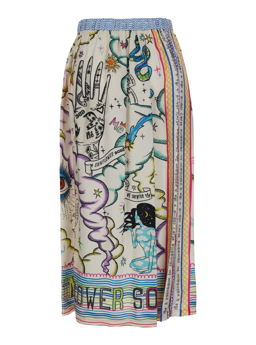 Me369 'vanessa' Multicolor Midi Skirt With Elastic Waist And All-over Print