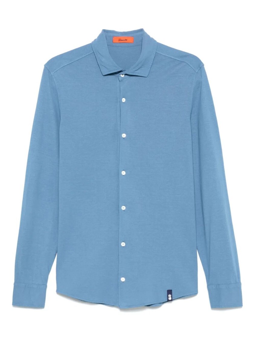 Drumohr Button-down Cotton Shirt With Structured Collar In Blue