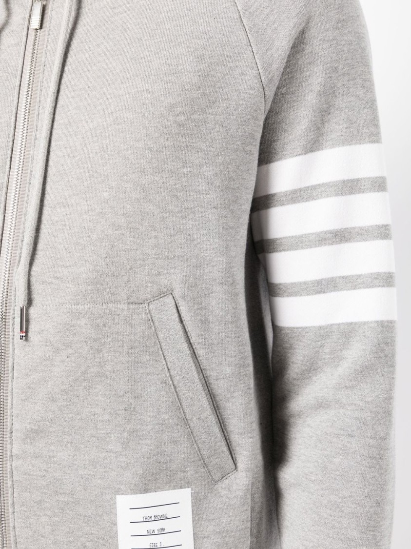 Thom Browne Mens Light Grey Striped Brand-patch Cotton-jersey Hoody In Grey
