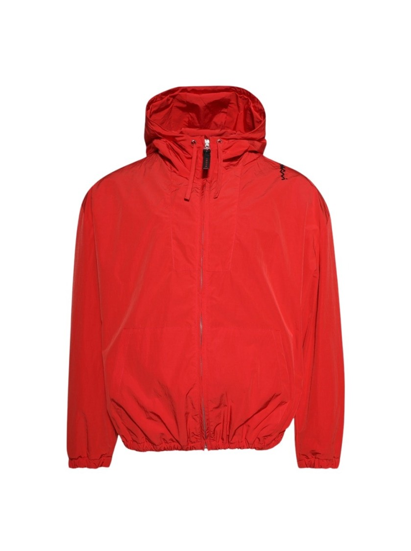 Marni Hooded Jacket With Elasticated Hem And Side Pockets In Red