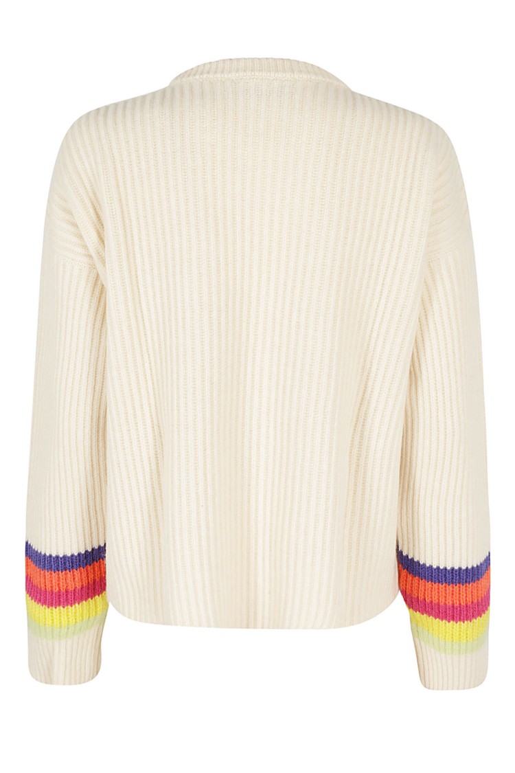 Shop Giada Benincasa Multicolor Striped Sleeve Crewneck Sweater In White