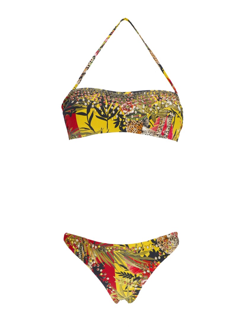 Miss Bikini Multicolor Bikini With Studded Bandeau Top In Multi
