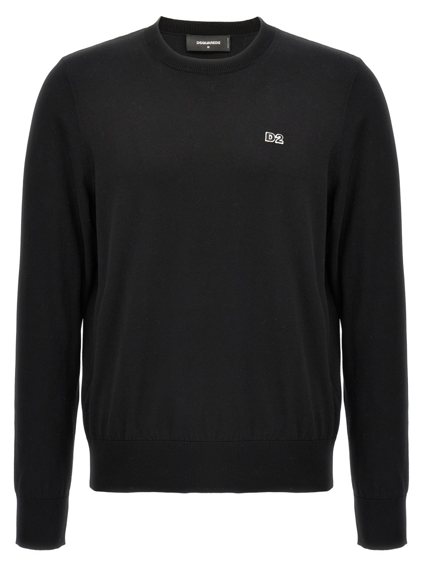 Dsquared2 Classic Black Crew-neck Sweater With Ribbed Cuffs In Black