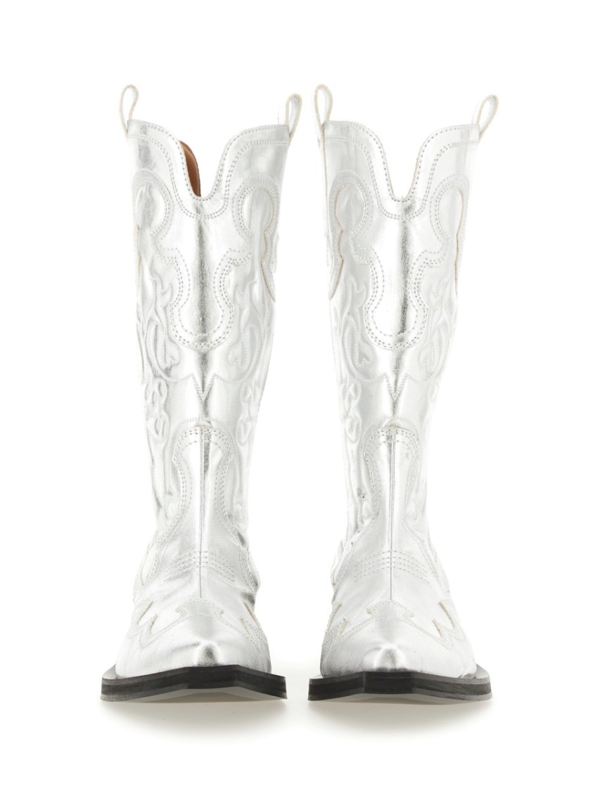 Shop Ganni Western Boot In Silver