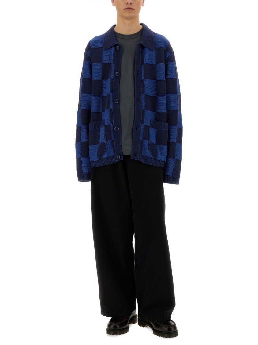 Ymc You Must Create Ymc Mens Baker Checkerboard Cardigan In Blue