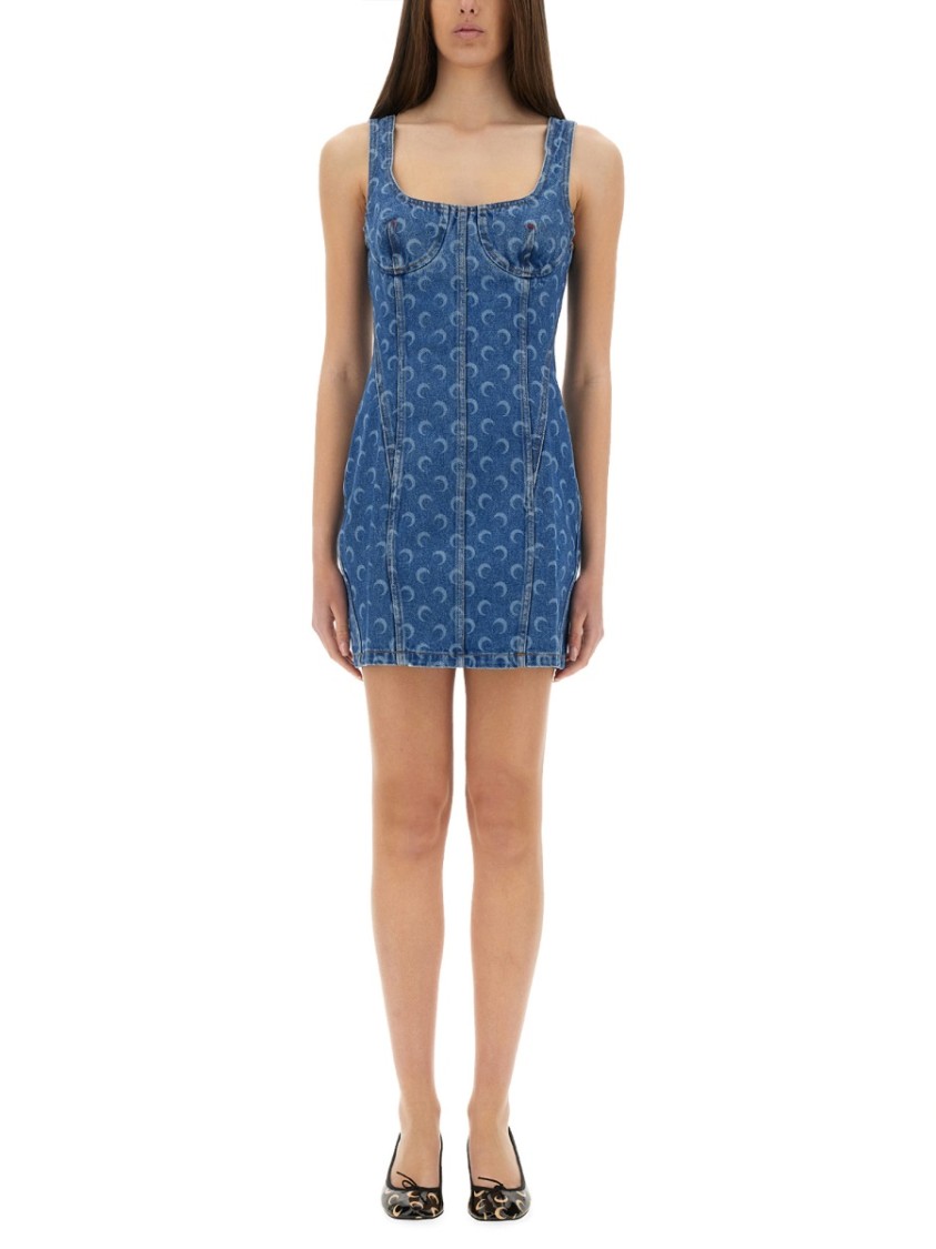 Marine Serre Moon Laser Denim Bustier Dress