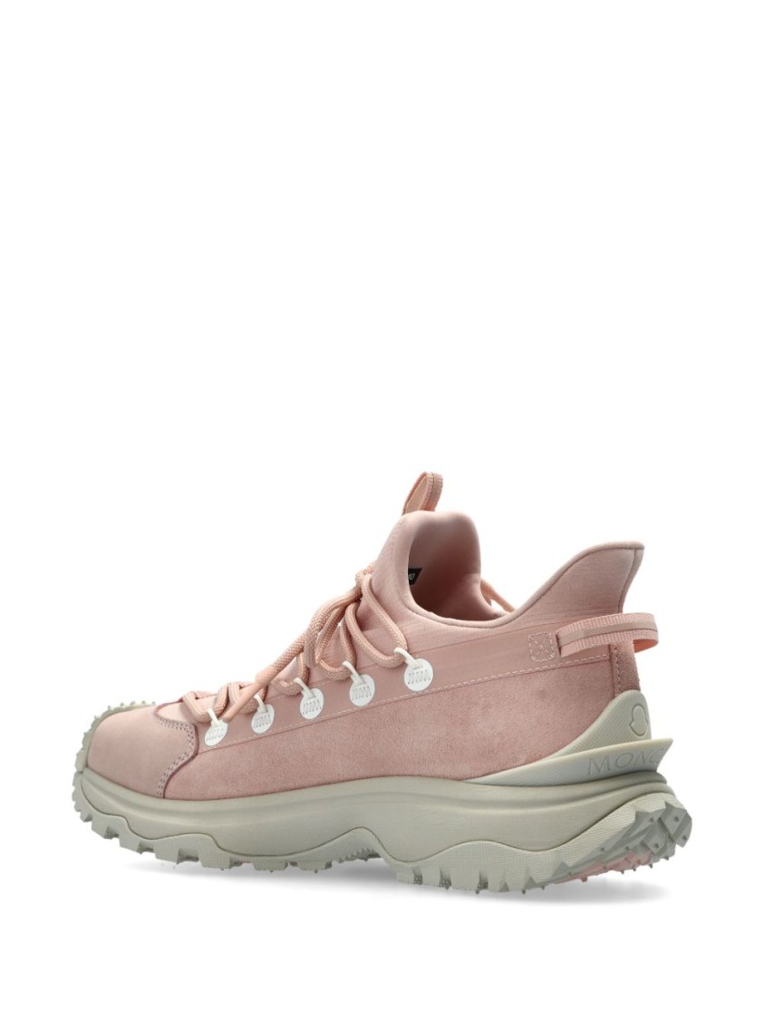 Shop Moncler Sporty White Sneakers With Rugged Sole In Pink